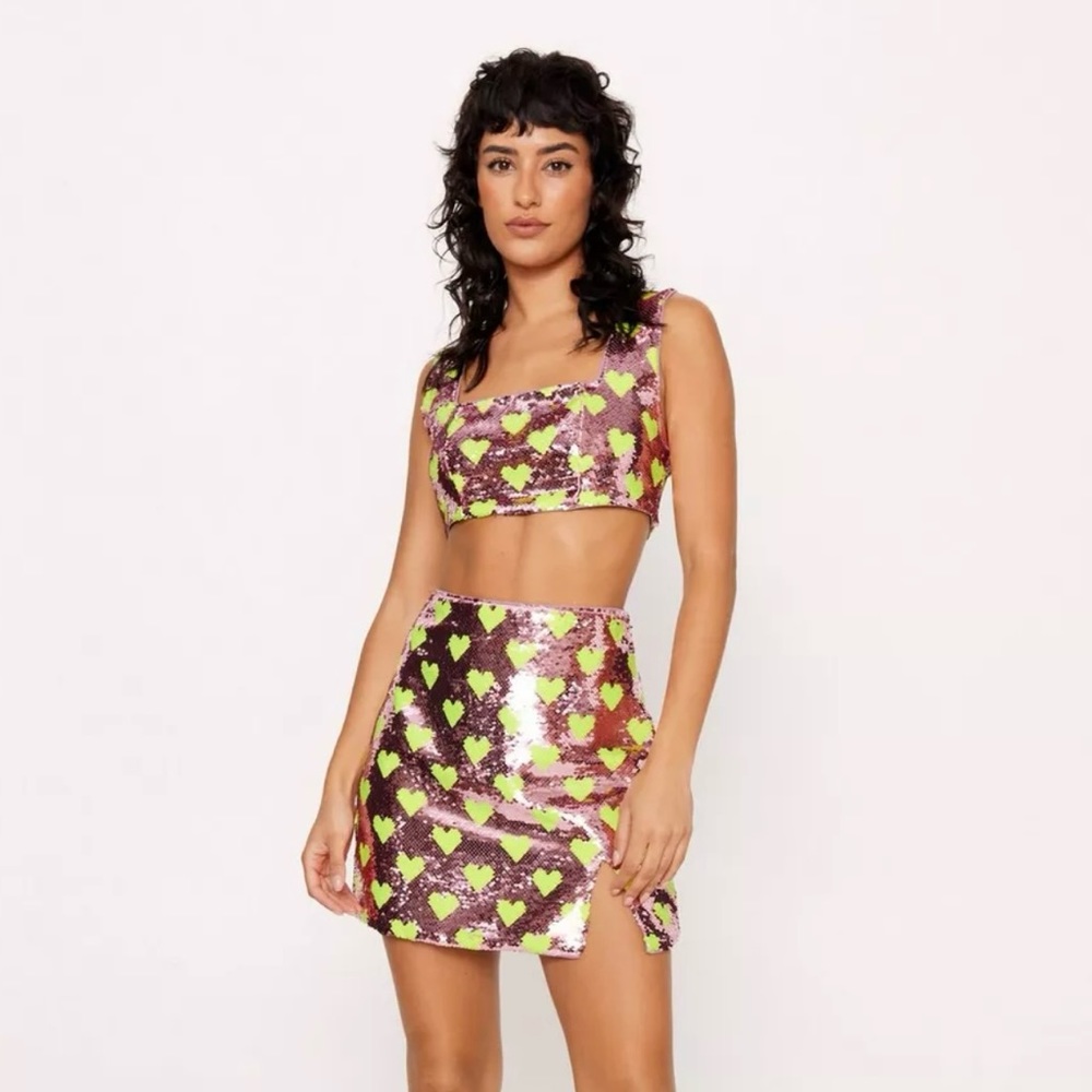 Nasty Gal Premium Heart Sequin Tailored Corset Top, Sz 6